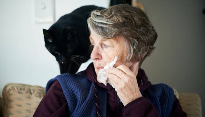 an older lady with a cat allergy